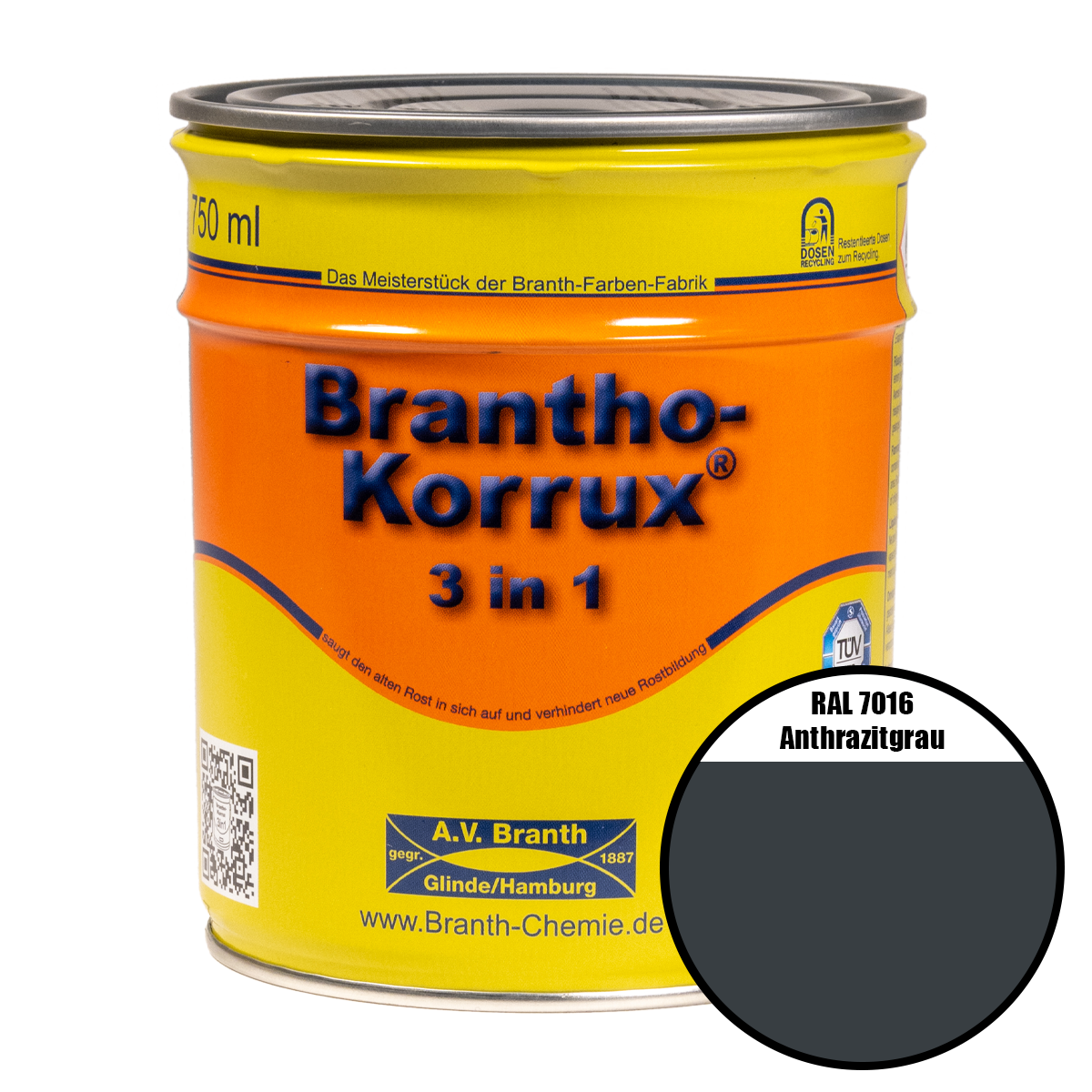 Brantho- Korrux "3 in 1" Metallschutzfarbe RAL 7016 anthrazitgrau 0,75 l