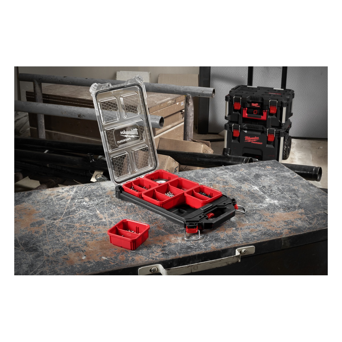 Milwaukee 250 x 380 x 65 mm PACKOUT Organiser Slim Compact, inkl. Sortierboxen - 1 Stk.