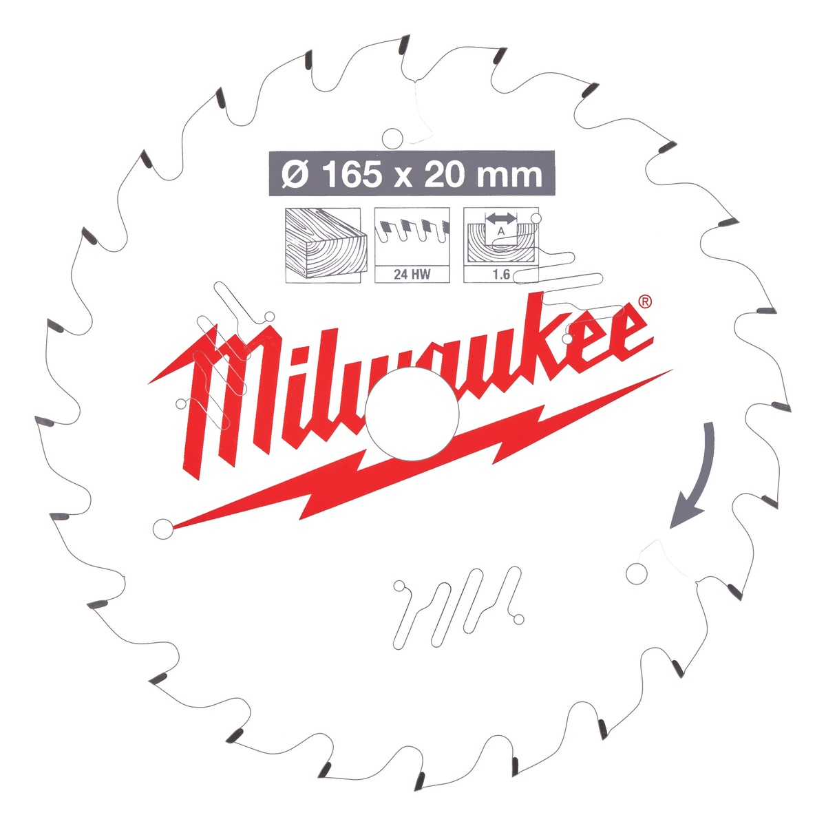 Milwaukee Kreissägeblatt Holz für Akku-Handkreissägen 165/20 mm Z24 Wechselzahn - 1 Stk.