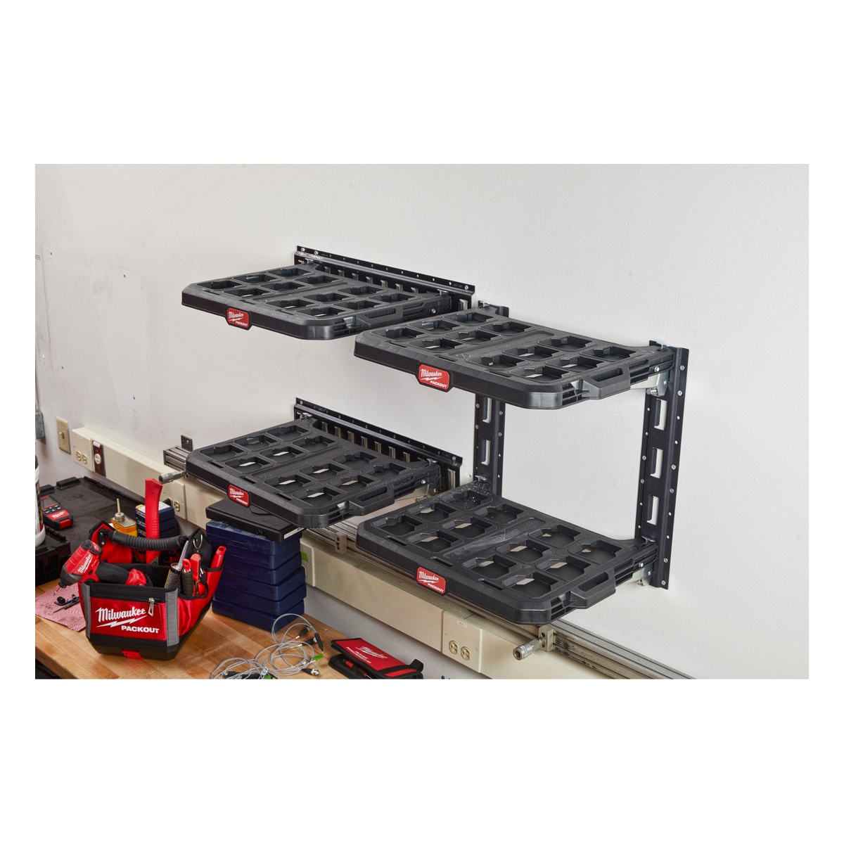 Milwaukee 2 Wandhalterungen, 2 Grundplatten PACKOUT Schienensystem-Set zur Wandmontage - 1 Stk.