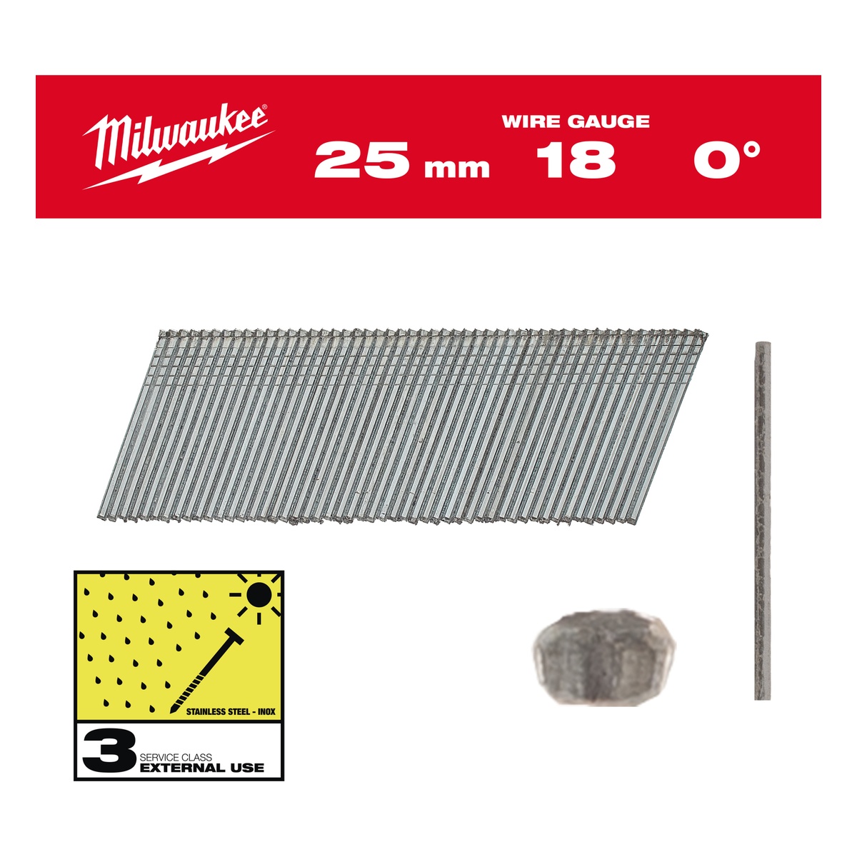 Milwaukee Stauchkopf-Nägel 18 Gauge für M18CN18GS 1,05 x 1,25 x 25 mm Edelstahl, 0° - 1 Pck.