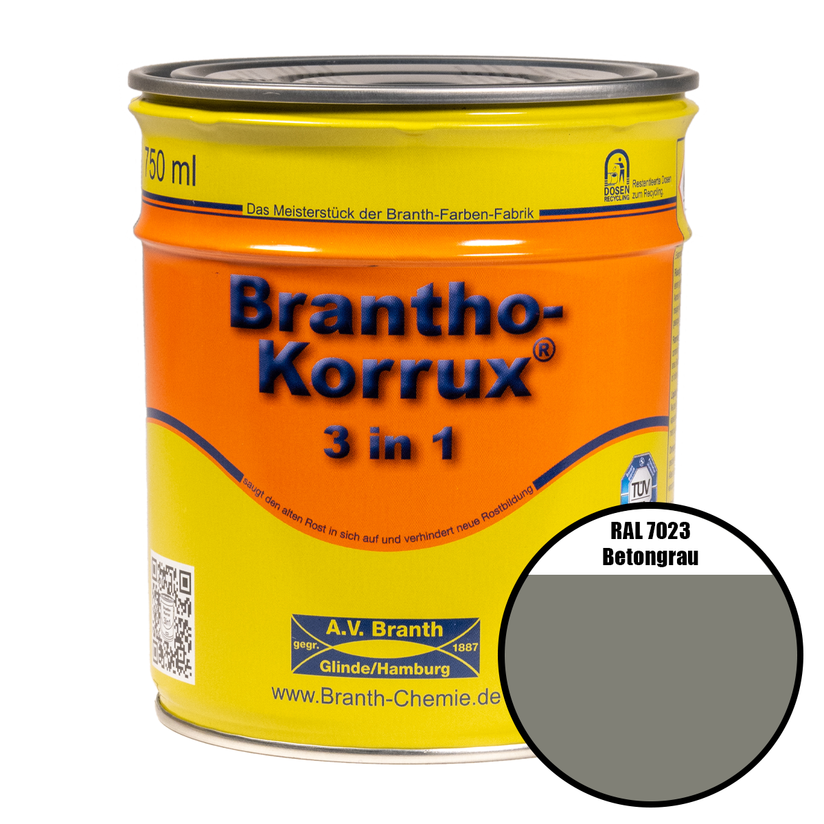 Brantho-Korrux "3 in 1" Metallschutzfarbe RAL 7023 betongrau 0,75 l