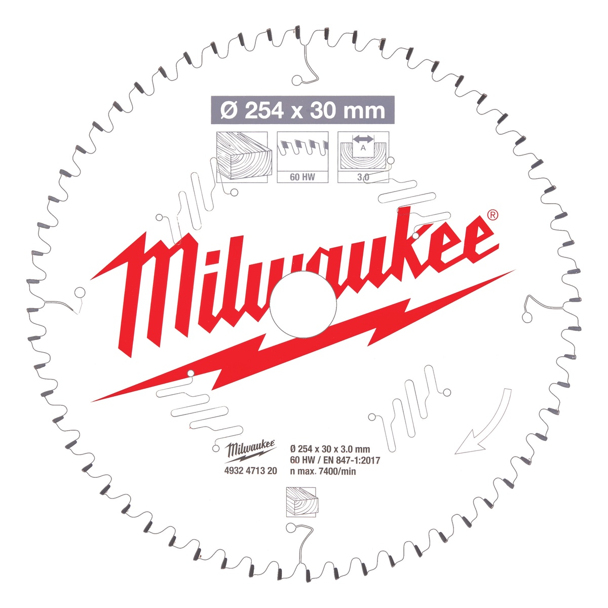 Milwaukee Sägeblatt für Akku-Kapp- und Gehrungssägen 254/30 mm Z60 Wechselzahn negativ - 1 Stk.