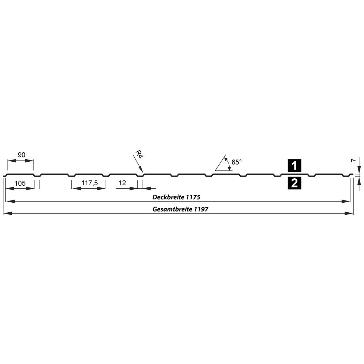 Trapezblech T7M Wand, 0,75 mm, RAL 9006 Weissaluminium, 2500 mm Länge