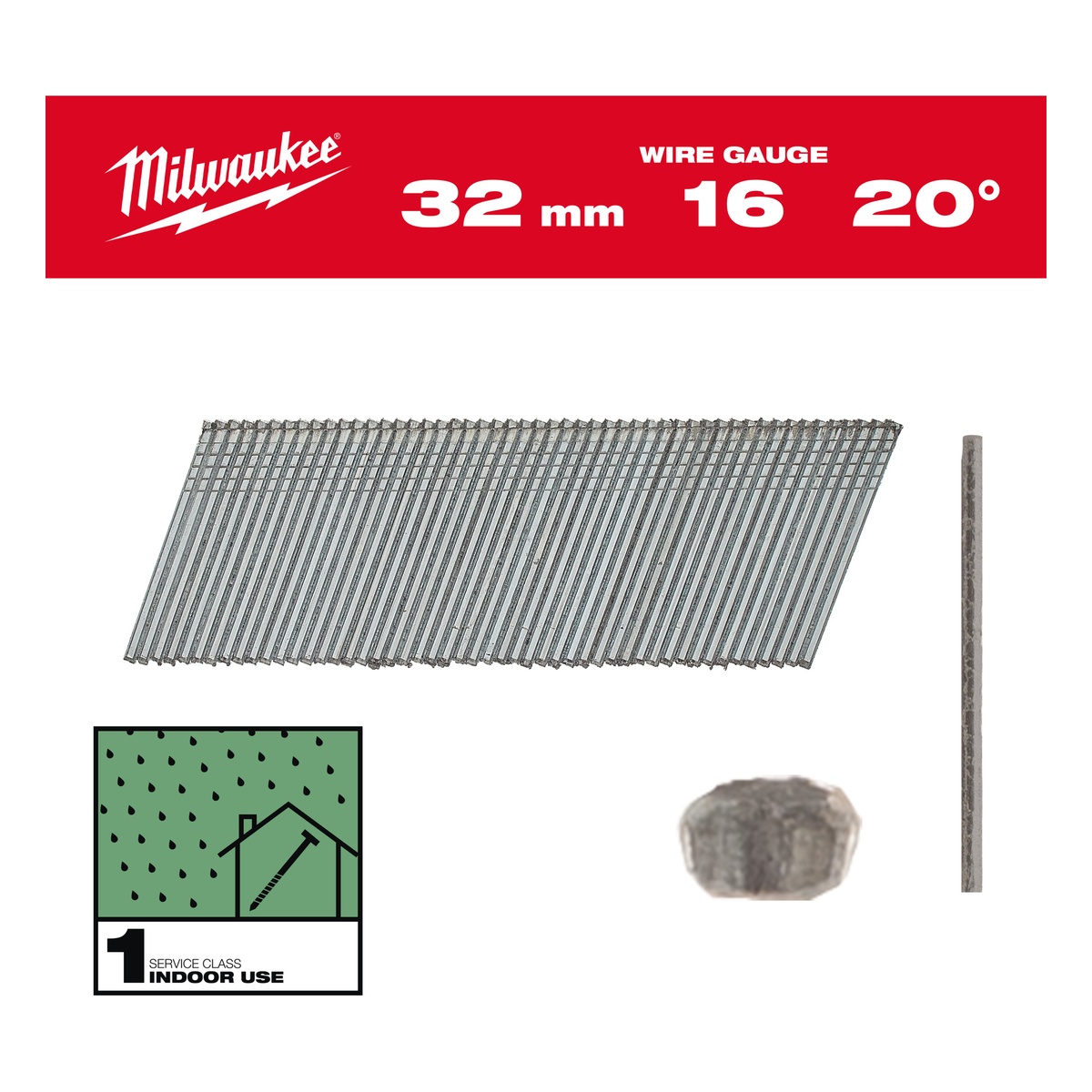 Milwaukee Stauchkopf-Nägel 16 Gauge für M18CN16GA & M18FN16GA 1,35 x 1,61 x 32 mm verzinkt, 20° - 1 Stk.