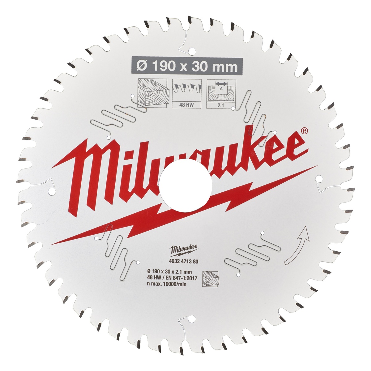 Milwaukee Kreissägeblatt Holz für Handkreissägen 190/30 mm Z48 Wechselzahn - 1 Stk.