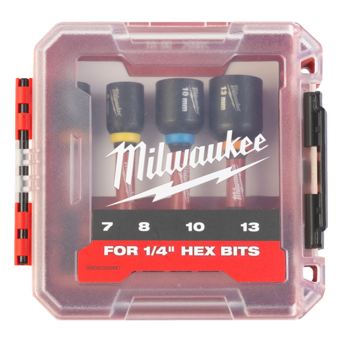 Milwaukee SHOCKWAVE Steckschlüssel 1/4" Set 4-teilig 7,0/8,0/10/13 mm in PACKOUT kompatibler Kassette - 1 Stk.