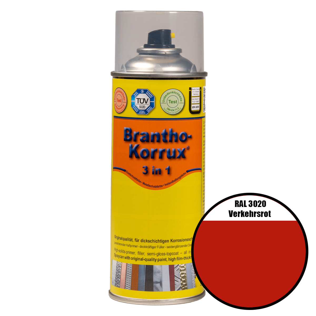 Brantho-Korrux "3 in 1"-Komfort-Sprühdose RAL 3020 verkehrsrot 400 ml