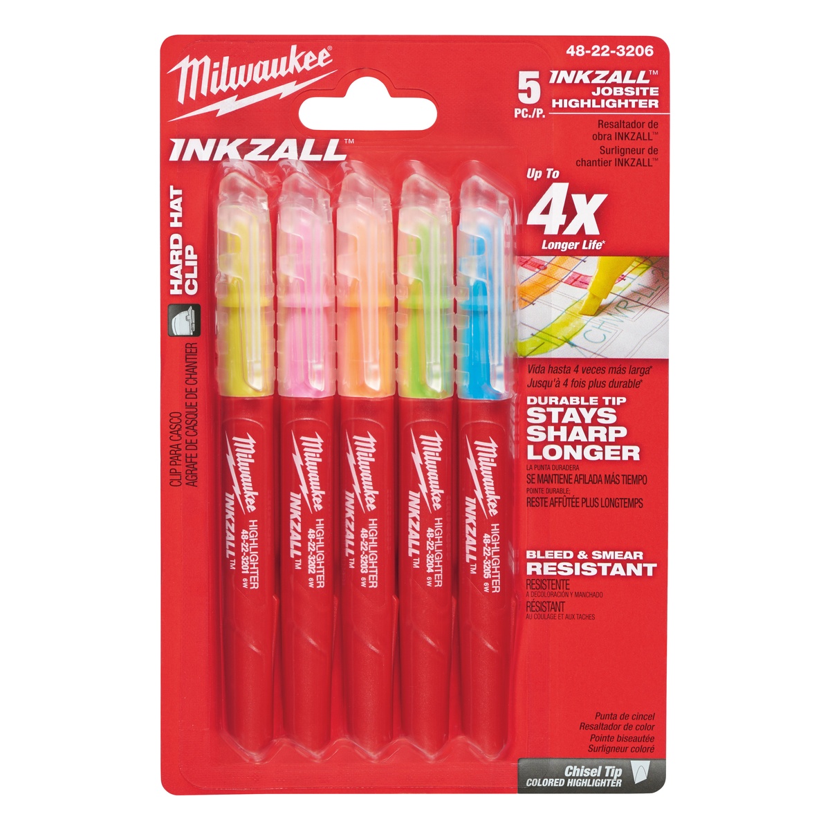 Milwaukee blau, grün, gelb, orange, pink INKZALL Leuchtmarker Set 5-teilig - 1 Stk.