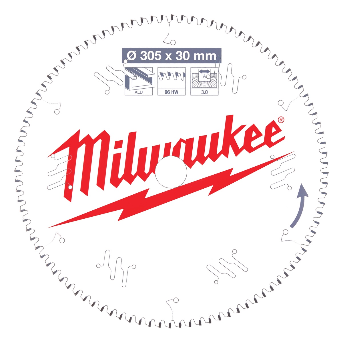 Milwaukee Sägeblatt Alu für Kapp- und Gehrungssägen 305/30 mm Z96 Flachtrapezzahn negativ - 1 Stk.