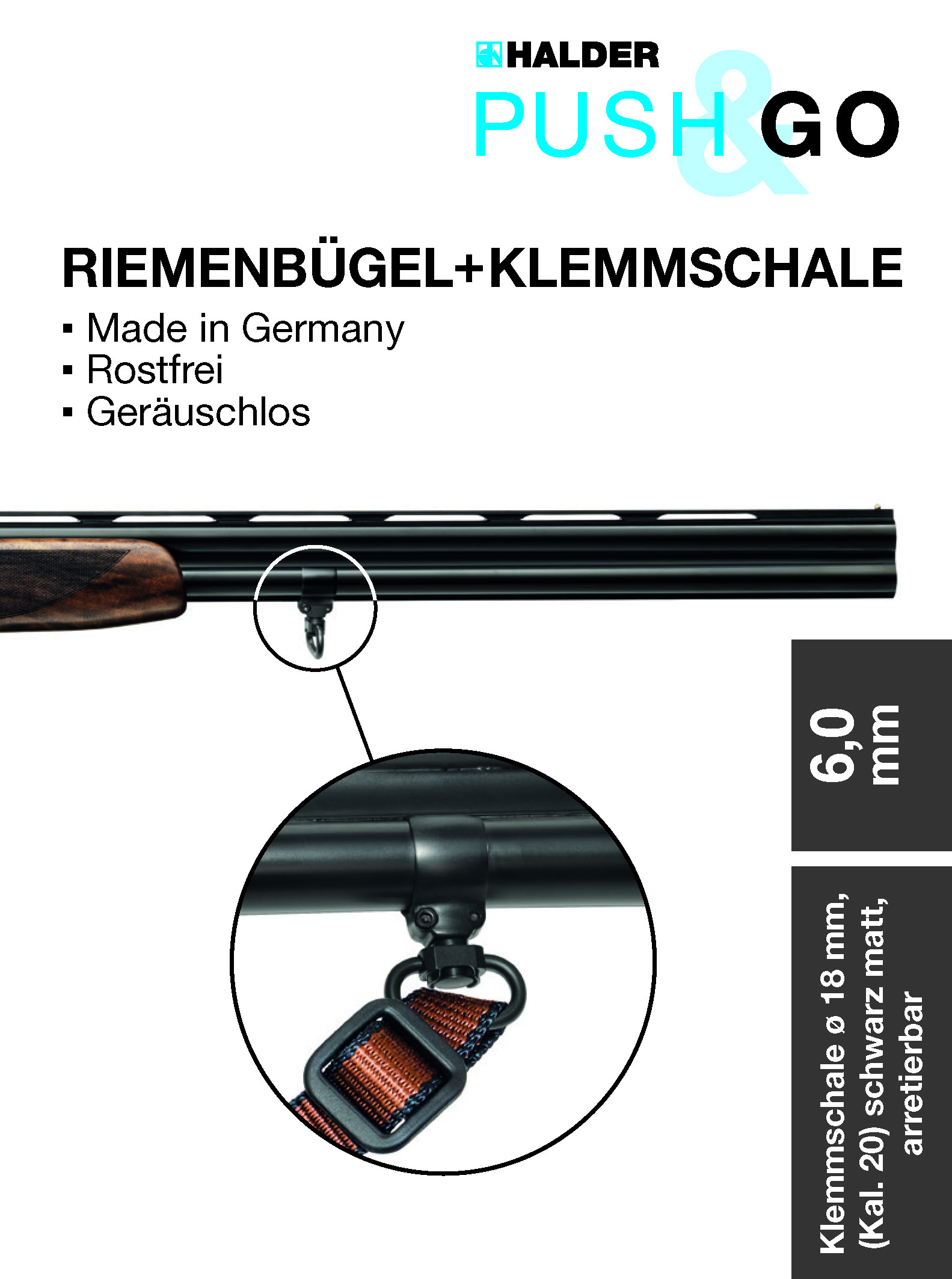 Halder schmaler Riemenbügel mit Klemmschale Ø18 (Kaliber 20)