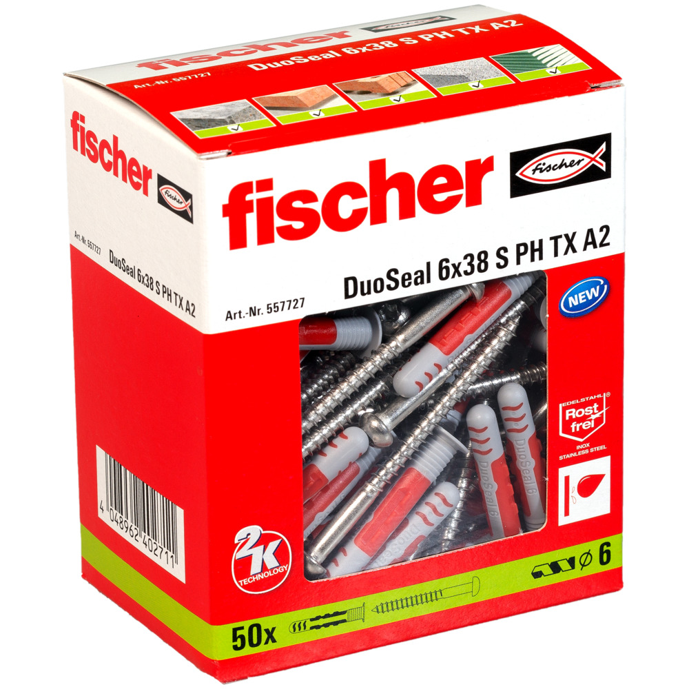 Fischer DuoSeal 6 x 38 S PH TX A2, Dübel - 50 Stk.