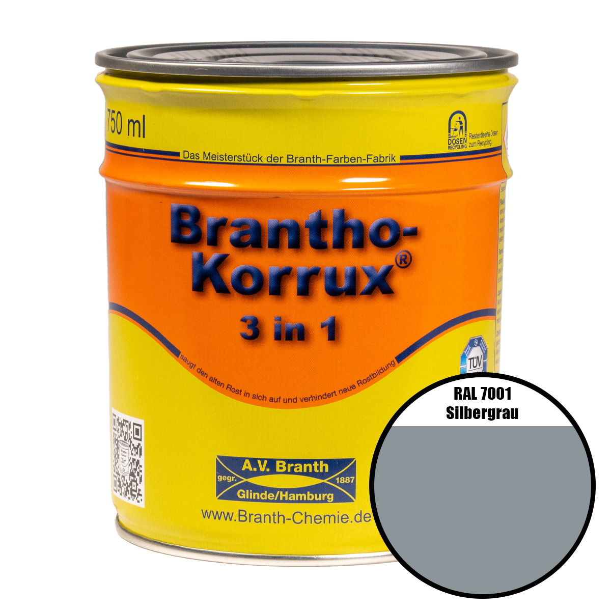 Brantho- Korrux "3 in 1" Metallschutzfarbe RAL 7001 silbergrau 0,75 l