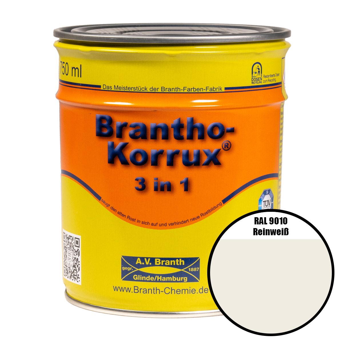 Brantho- Korrux "3 in 1" Metallschutzfarbe RAL 9010 reinweiß 0,75 l