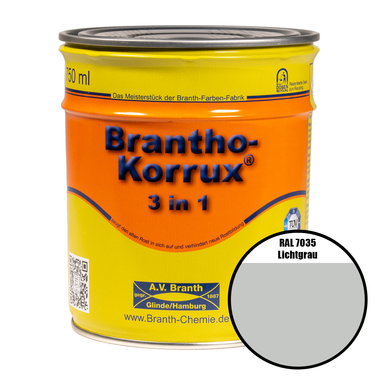 Brantho- Korrux "3 in 1" Metallschutzfarbe RAL 7035 lichtgrau 0,75 l