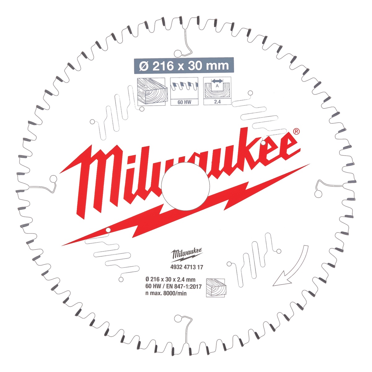 Milwaukee Sägeblatt Alu für Akku-Kapp- und Gehrungssägen 216/30 mm