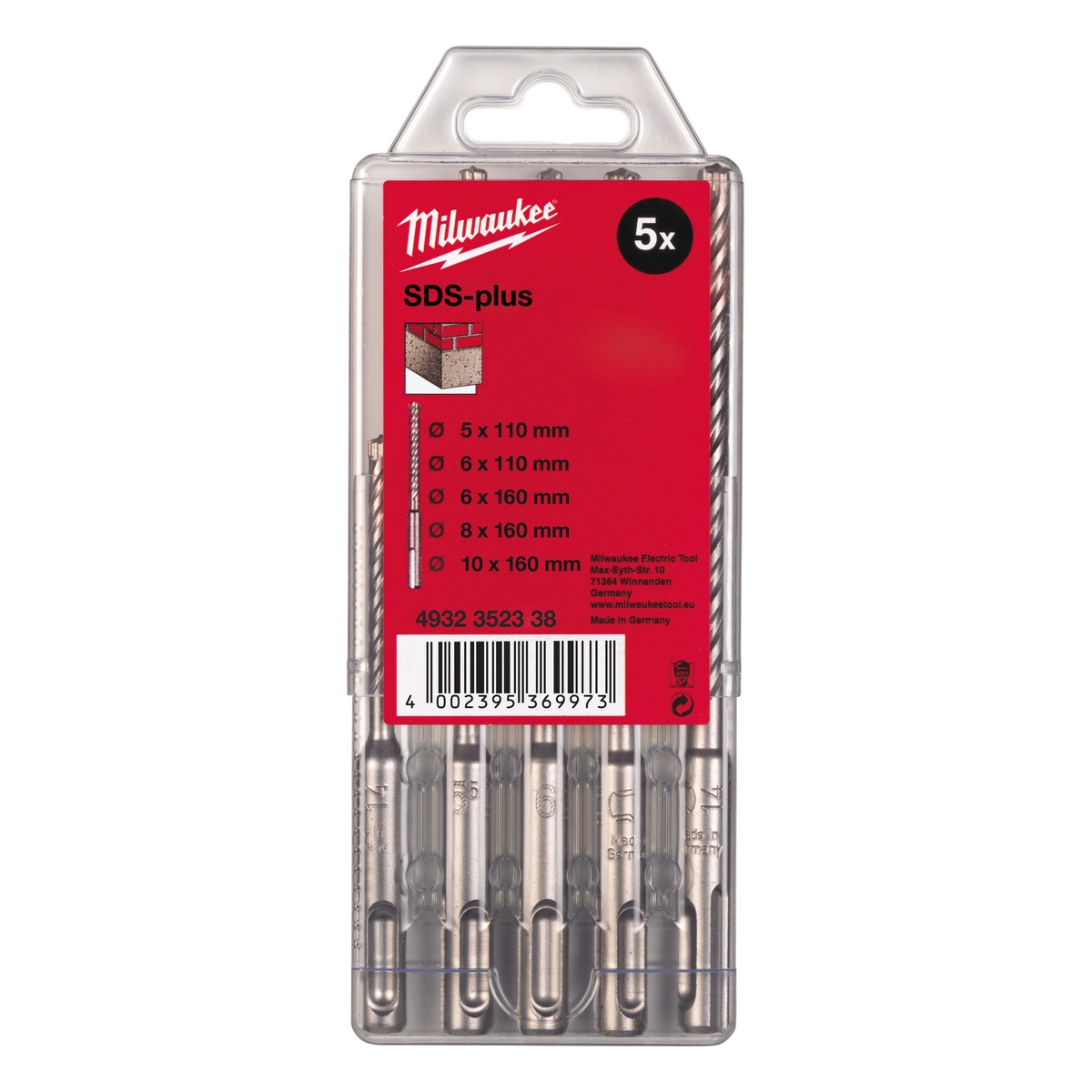 Milwaukee Hammerbohrer M2 SDS-Plus Set 5-teilig 5/6 x 110 mm, 6/8/10 x 160 mm - 1 Stk.